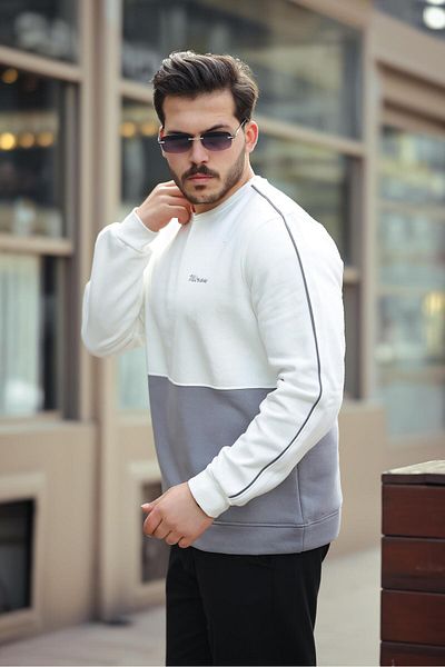 Miron White Gray Crew Neck Two Color Regular Fit Sweatshirt 2459