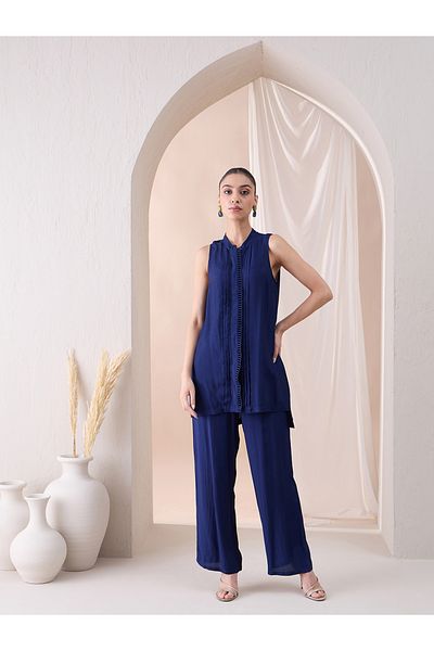 Femmella By Styli Sleeveless Scallop Trim Tunic with Straight Pant Co-Ords