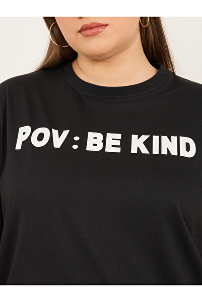 Styli Plus Size Slogan Print Round Neck Oversized T-Shirt