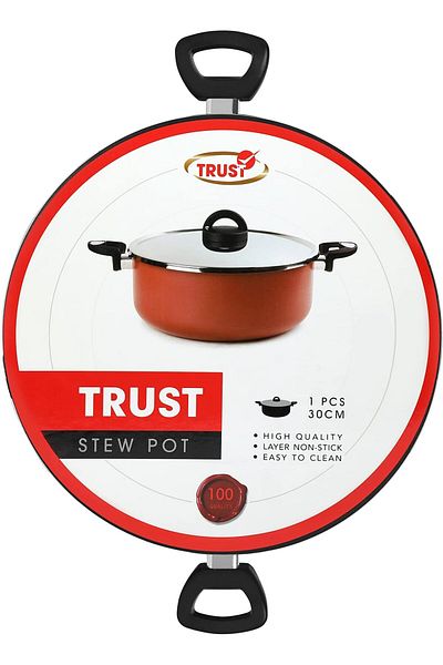 Trust Pro Non Stick Stew Pot with 2 Layered Aluminium Coating, 30 cm, Brown
