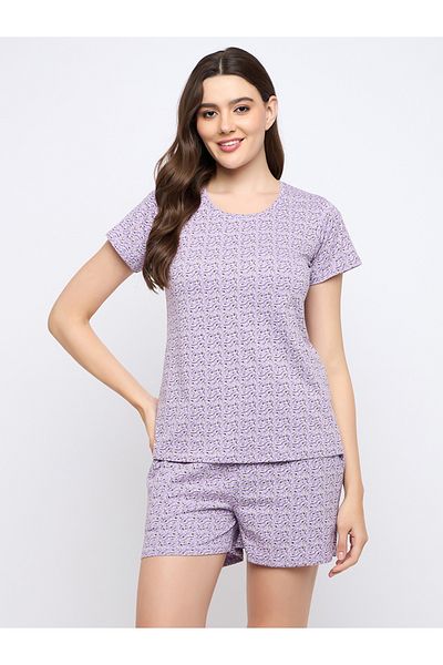 Clovia By Styli Printed Round Neck Top and Shorts Pyjama Set