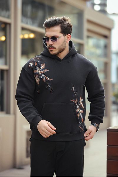 Miron Hanorac oversize cu trei fire brodat cu frunze negre - 2458