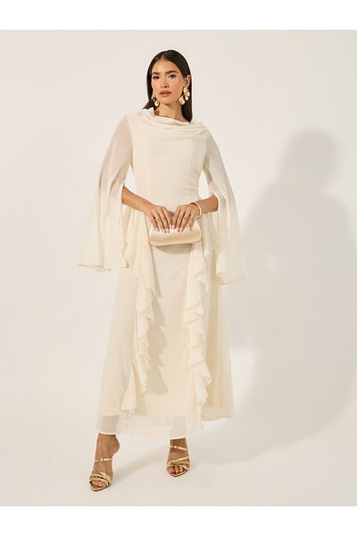 Styli Ruffle Detail Cowl Neck A-Line Maxi Dress