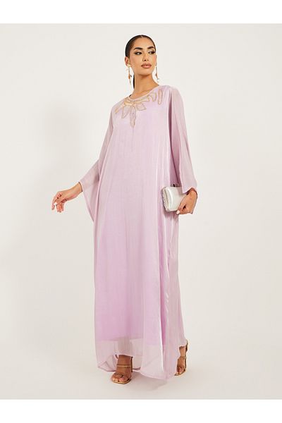 Styli hand embroidered loose fit kaftan in soft shimmer fabric