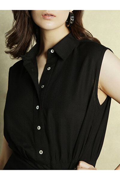 Dennis Lingo By Styli Sleeveless A-Line Shirt Mini Dress