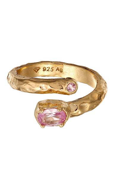 HAZE & GLORY Ring Synthetischer Saphir Pink 925 Sterling Silber vergoldet