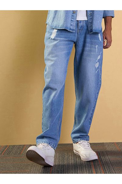 Mascln Sassafras By Styli Acid Washed Distressed Relaxed Fit Jeans