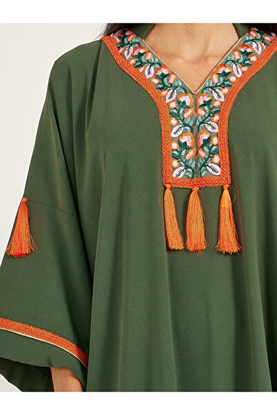 Maxim Creation By Styli Embroidered V-Neck Tasseled A-Line Kaftan