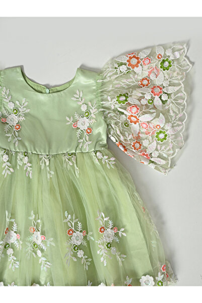 Bella Moda By Styli Embroidered Cold Shoulder Mesh Insert Dress