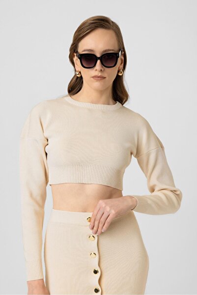 valena Essence Knitwear Button Skirt Suit Ecru