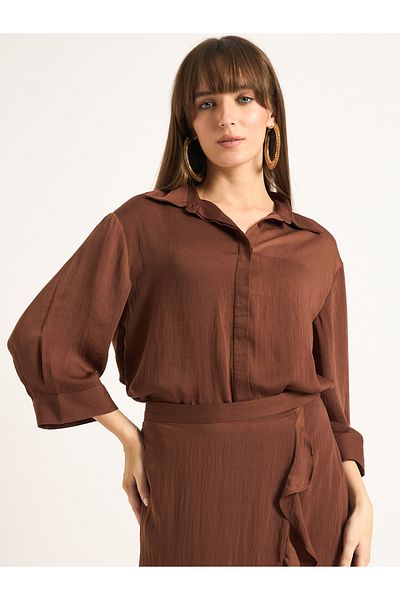 Femmella By Styli Satin Spread Collar Regular Fit Shirt