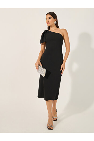 Styli Plain Bow Detail Sleeveless Sheath Midi Dress