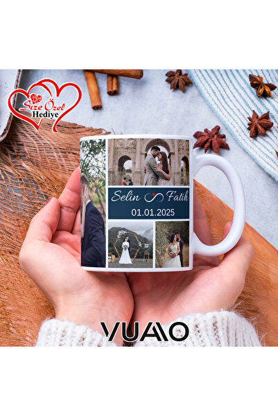 VUAO Kişiye Özel 7 Fotoğraflı, İsimli ve Tarihli Kupa Bardak - Resim Baskılı Hediye Kupa Bardağı
