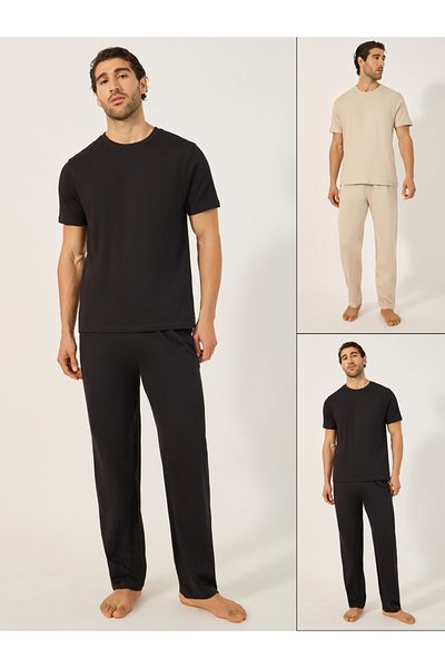Styli Set of 2 - Solid Round Neck T-Shirt and Pyjama Set