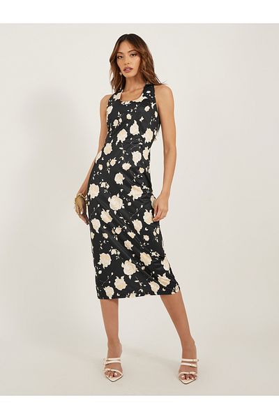 Styli Floral Print Strappy Bodycon Midi Dress