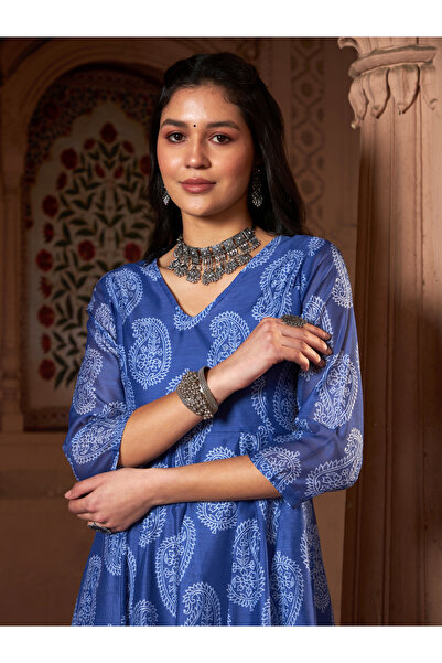 Sassafras By Styli Chanderi Paisley Print Anarkali Maxi Kurta