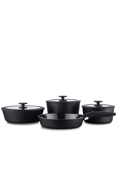 KORKMAZ Nova Pratika A2792 - 8 Piece Cookware Set, Black
