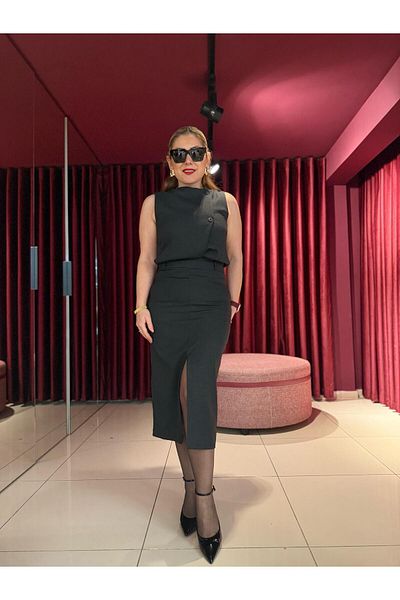 ALLWIN 1390 Front Slit Skirt Anthracite