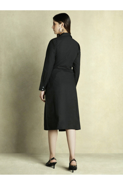 Dennis Lingo By Styli Solid Wrap V-Neck A-Line Midi Dress