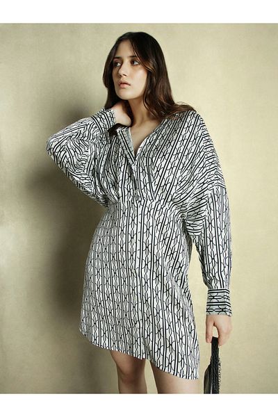 Dennis Lingo By Styli Printed Satin Shirt Mini Dress