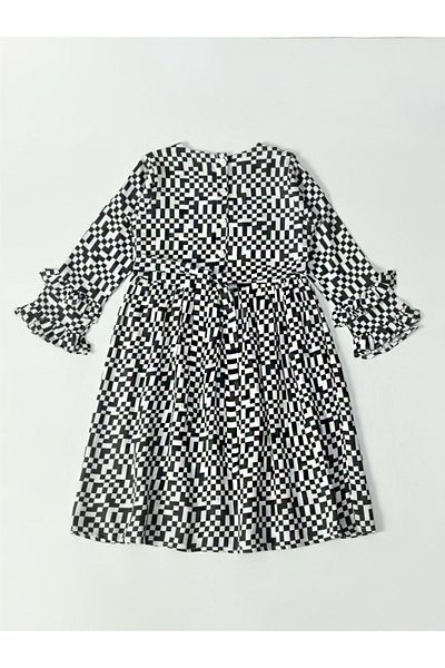 Bella Moda By Styli All-Over Print Button Detail Long Sleeves Dress
