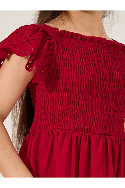 Styli Schiffli Smocked Detail Tiered Dress