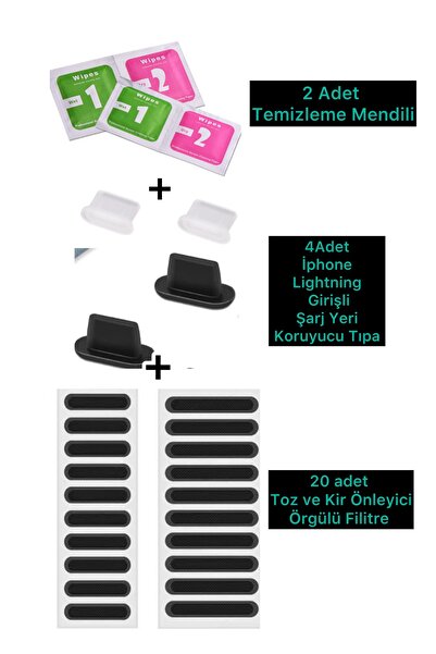 ucuzmi 20 Adet Örgülü Filtre- 4 Adet İphone Şarj Yeri Koruma Tıpası- 2 adet T...