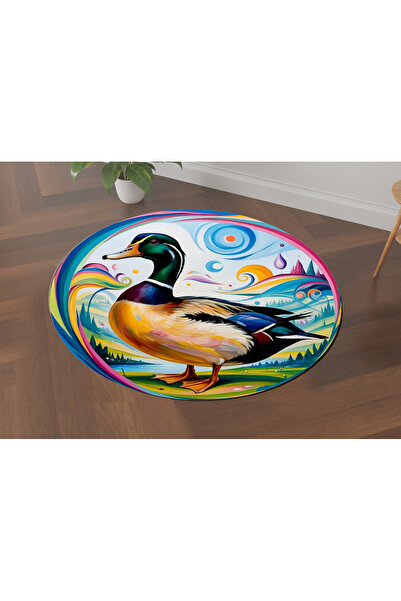 Rugs Modern Halı سجادة قاعدة منسوجة مستديرة بتفاصيل بطة متعددة الألوان من مجم...