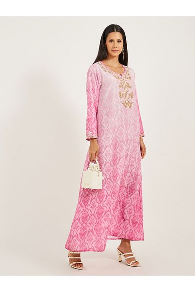 Maxim Creation By Styli Embroidered Notch Neck Printed A-Line Kaftan