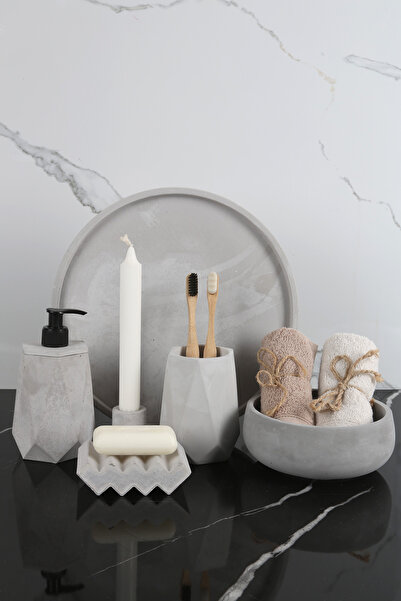 betonmall 6 Piece Marble Patterned Decorative Concrete Bathroom Set