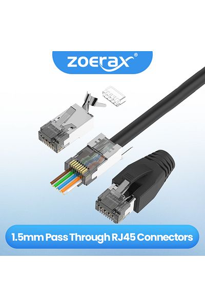 ZoeRax 10 قطع من موصلات Cat6a Cat7، موصلات RJ45 تمر عبر Cat7 محمية، مدرجة في قائمة UL بثلاثة رؤوس