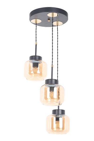 MŞ Aydınlatma Kama Black Gold 3 Honey Glass Pendant Lamp Chandelier