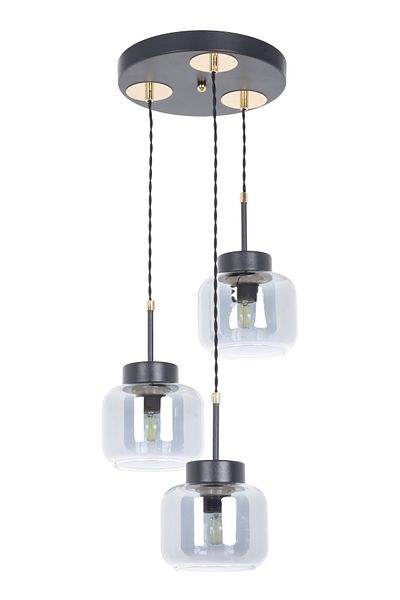 MŞ Aydınlatma Kama Black Gold 3 Smoked Glass Pendant Lamp Chandelier