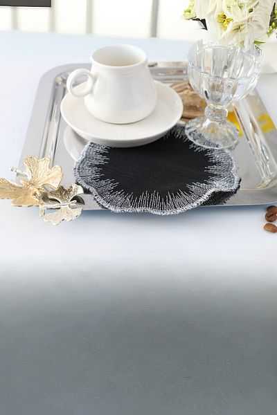PLT Design Set of 6 Black Linen Linen Edge Detailed Coffee Side Cocktail Presentation Napkins