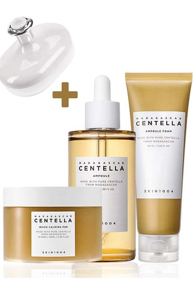 Skin1004 Madagascar Centella Skincare Set: Calming Pad, Ampoule Serum & Cleansing Foam