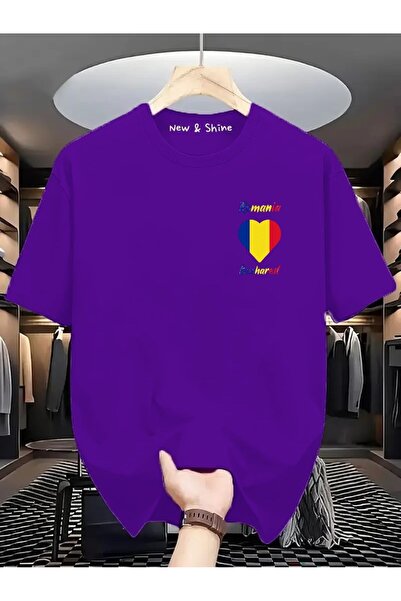 New Shine Rumunska zastava sa srcem na levoj strani Štampano Oversize kroj T-...