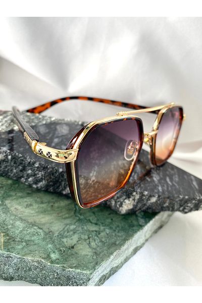 Mazzy Square Leopard Edged Gradient Transition Glass Women's Sunglasses