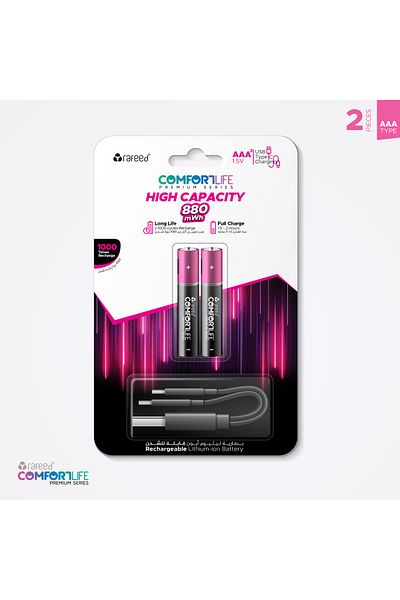 RAFEED AA USB C Rechargeable Lithium Ion Battery Set 2pcs, 5VDC/500mA, 1.5V, 1700mAh, Charging Cable
