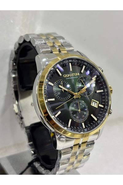 Quantum Green Watch Gold & Silver Povertech Special Series 100% Steel Chorograph İ 100 m 45 mm