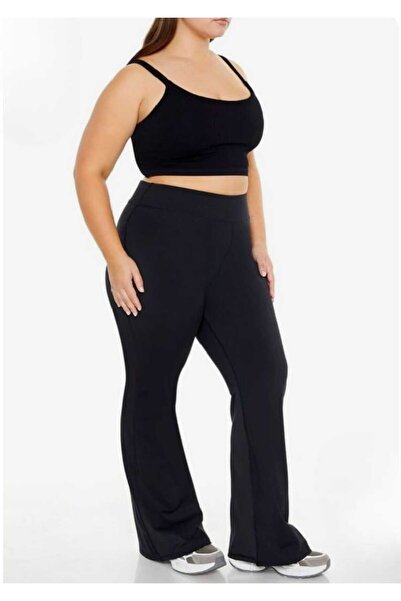 Sea Queen Kadın Siyah büyük beden ispanyol Paça Dalgıç Kumaş Yüksek Bel lastikli Toparlayıcı Tayt Pantolon