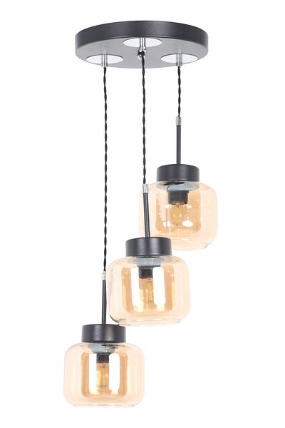 MŞ Aydınlatma Kama Black Chrome 3 Honey Glass Pendant Lamp Chandelier