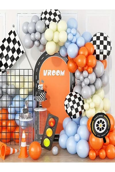 party mix Race Themed Birthday Balloon Set 100 Pcs |   Car Racing Party Ornaments |   Birthday Racing Concept