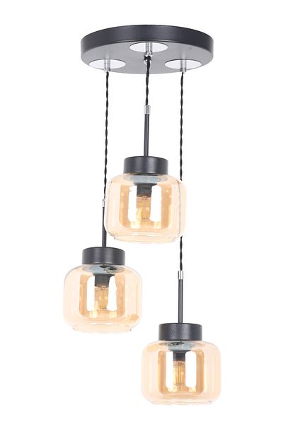 MŞ Aydınlatma Kama Black Chrome 3 Honey Glass Pendant Lamp Chandelier