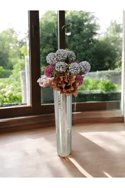 extrasepetim Κομψό στρογγυλό βάζο με ασημί καθρέφτη 60 εκ.