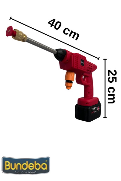 Bundeba En Yeni Akü Şarjlı Yüksek Basınçlı Oto Araba Bahçe Yıkama Ve Temizleme Tabancası Makinesi Kırmızı