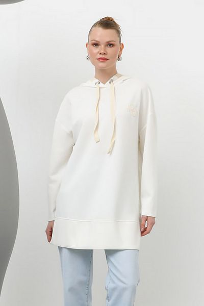 REMSA Modal Sweat Tunic with Hood, Ecru 10615