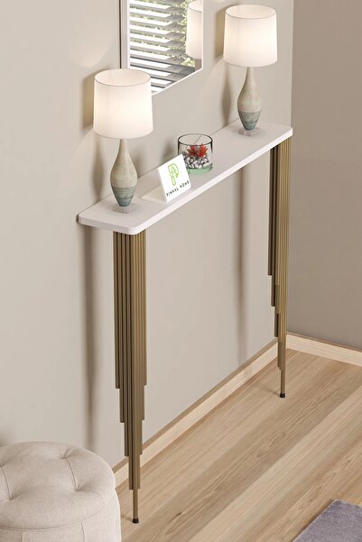 Pinhal Home Dresuar Petek Üstü Raf Oval Kenar Beyaz Gold Ayak 120*18cm (110cm Altı Petekler İçin Geç