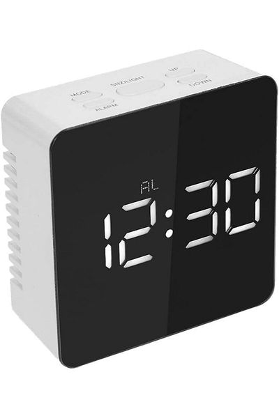 fulina Desktop Alarm clock,large LED display,time and temperature,five function buttons,for home,White