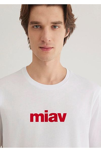 Mavi ΜΠΛΕ Λευκό μπλουζάκι με στάμπα Meow