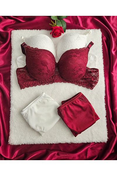 nesterinzar Women's Supported Lace Padded Underwire (Wired) 2-Piece Economical Package Bra Set